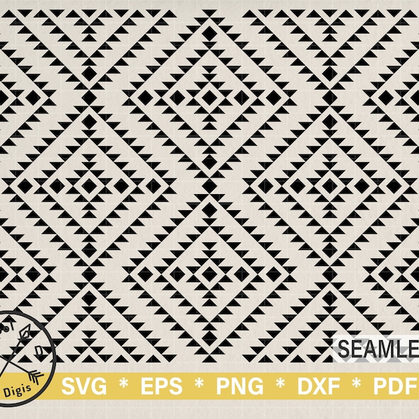Azteken Muster SVG Clipart für Cricut, Tribal Muster SVG, Boho Seamless Geometrische Silhouette Vorlage, Digitaler Download Eps Png Dxf Pdf Ai