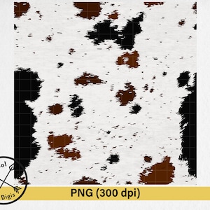 Cow Print Digital Sublimate Download, Seamless Brown Black and White Cowhide PNG, Multicolored Cowhide Digital Print PNG