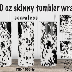 Cow Print 20 oz Tumbler Sublimation, Black White Cowhide Tumbler Wrap,Skinny 20oz Tumbler Wrap,Cowhide Straight And Tapered Sublimation PNG