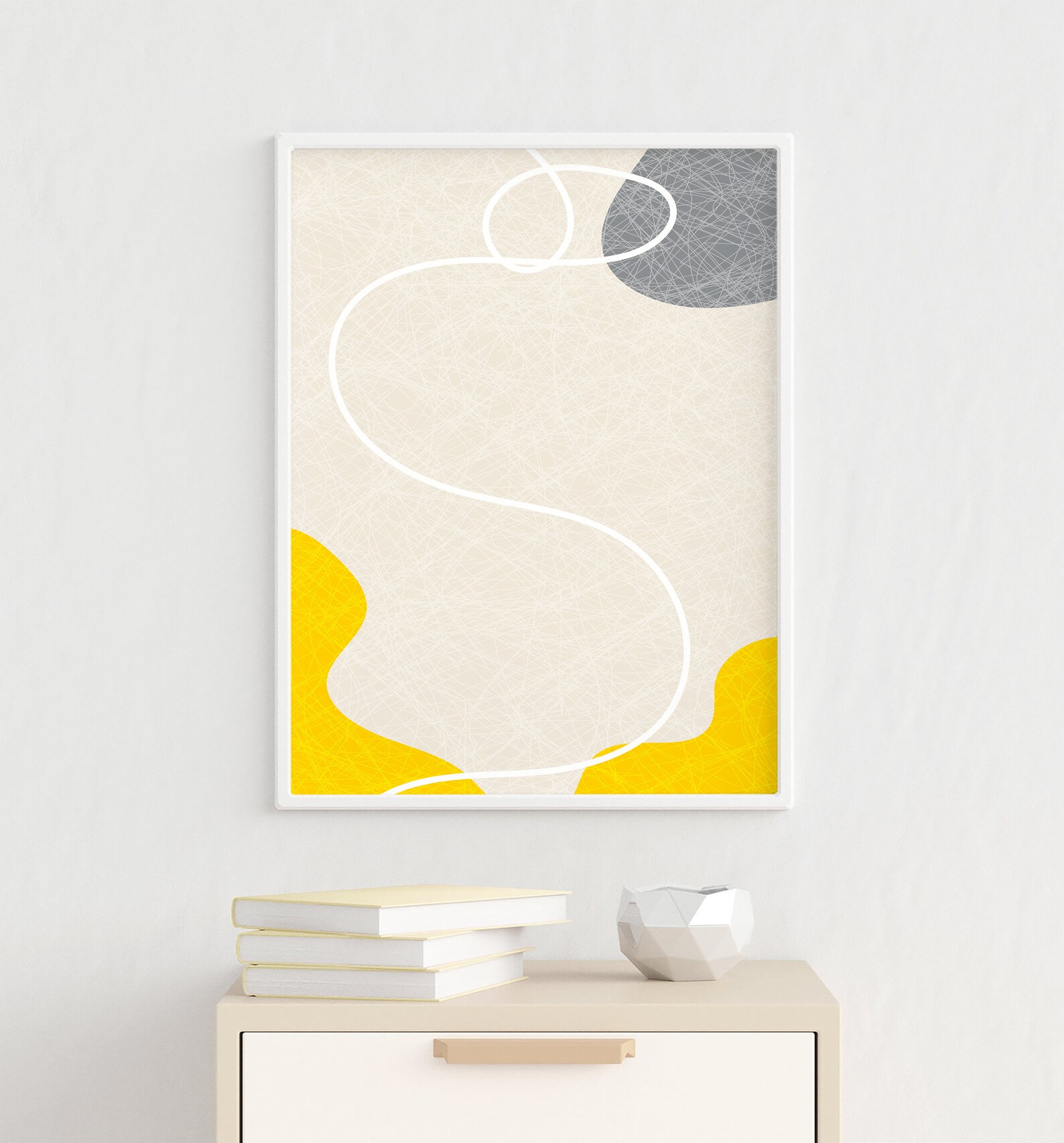 Yellow Gray Wall Art Modern Abstract Line Art Digital Etsy