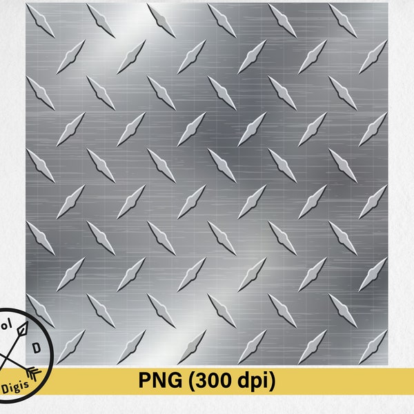 Diamond Plate Seamless Background PNG - Endless Steel Diamond Pattern, Digital Download Metal Diamond Plate