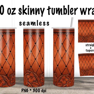 Tooled Leather Tumbler PNG 20oz Skinny Western Tumbler Wrap, Seamless Tooled Leather Tumbler Wrap Sublimation Design PNG Digital Download