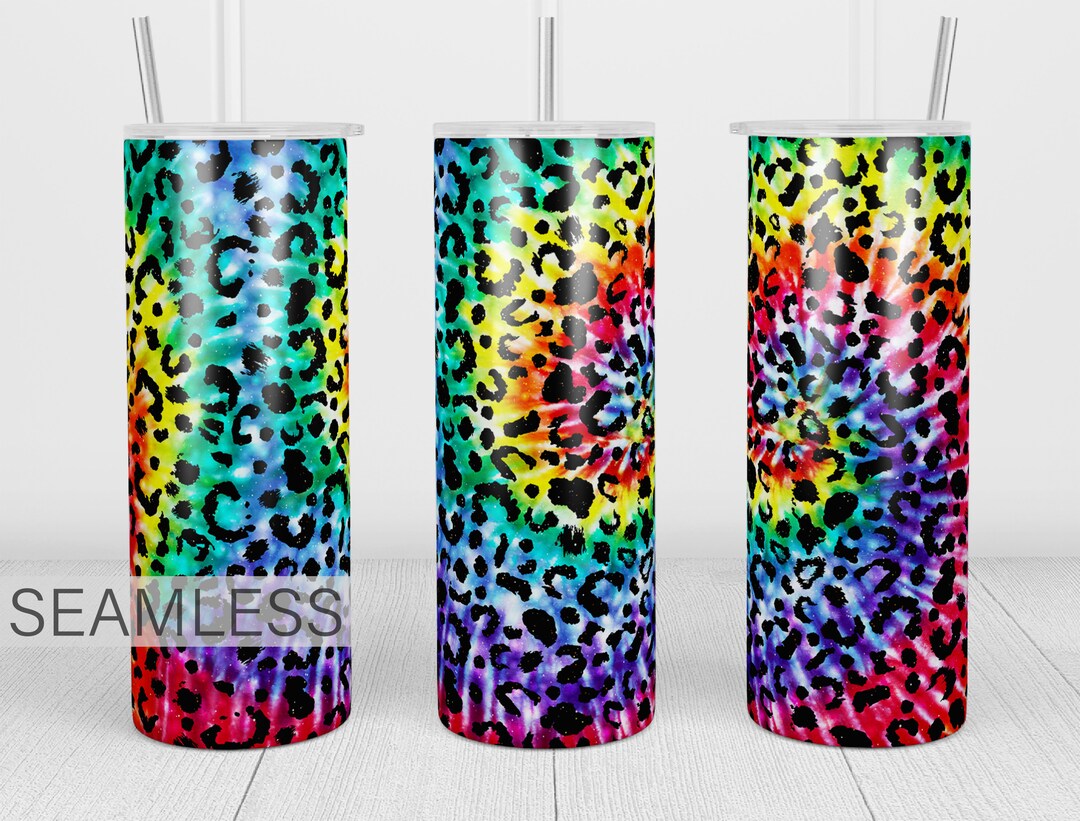 Rainbow Tie Dye Leopard Seamless 20oz Tumbler Wrap, Sublimate Download ...