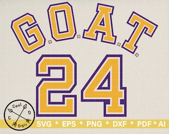 May include: A yellow and purple graphic design with the text "GOAT" and the number "24" in a bold, blocky font. The design is reminiscent of a sports jersey.