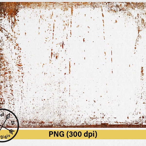 Rust Texture Frame PNG - Overlay Effect, Grunge Light Brown Rusty Texture Digital Download, Scratched Effect Aged Texture PNG