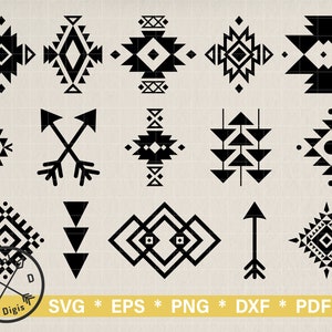 Aztec SVG Clipart for Cricut, Tribal Pattern SVG, Native Signs Cut Files, Geometric Silhouette Template, Digital download Eps Png Dxf Pdf Ai