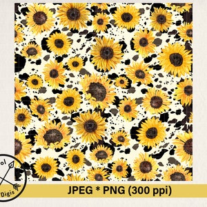 Cowhide Sunflower Seamless Print Digital Sublimate Télécharger, Sunflower Cowhide PNG Cowhide Seamless Background, Sunflower Print PNG