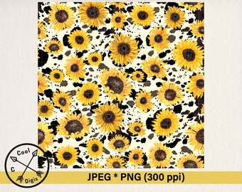 Cowhide Sunflower Seamless Print Digital Sublimate Download, Sunflower Cowhide PNG Cowhide Seamless Background, Sunflower Print PNG