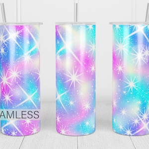 Naadloze eenhoorn glitter PNG Holografische sterren 20oz tumbler wrap, Sublimate download Straight Tapered tumbler Waterslide Skinny tumbler PNG