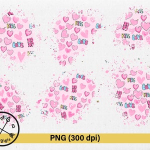 Valentinstag Patches PNG - Gebleichtes Shirt Sublimation Patches, Pink Doodle Herz Print PNG, Bleichherz Valentinstag Patches