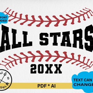 Baseball Clipart, Baseball Team Name | Custom All Star Baseball | Sports Clipart | High-Resolution Art | Digital download