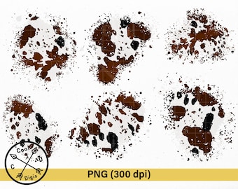 Distressed Cow Print PNG – Bleach Sublimation Patches (Digital Download)