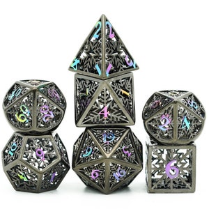 Hollow Metal Snowflake Dice - Polyhedral DnD Dice, Perfect for TTRPG