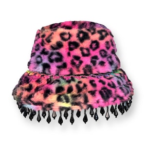 Rainbow Cheetah Leopard Bucket Hat - Neon Y2K, 90s, Retro