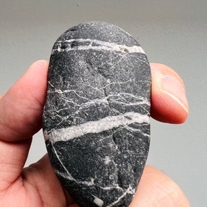 A Rare Black Celtic Wishing Stone With A Big White Circle On Stone Inside/Rare Stone/Natural Striped Rock/Spiritual Gift/Wishing Stone-75 image 1