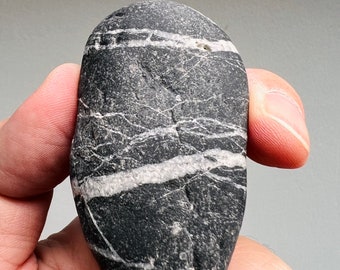 A Rare Black Celtic Wishing Stone With A Big White Circle On Stone Inside/Rare Stone/Natural Striped Rock/Spiritual Gift/Wishing Stone-75