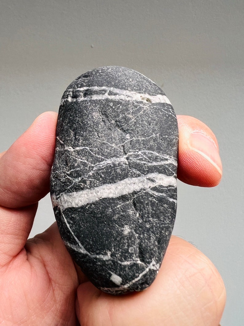 A Rare Black Celtic Wishing Stone With A Big White Circle On Stone Inside/Rare Stone/Natural Striped Rock/Spiritual Gift/Wishing Stone-75 image 1