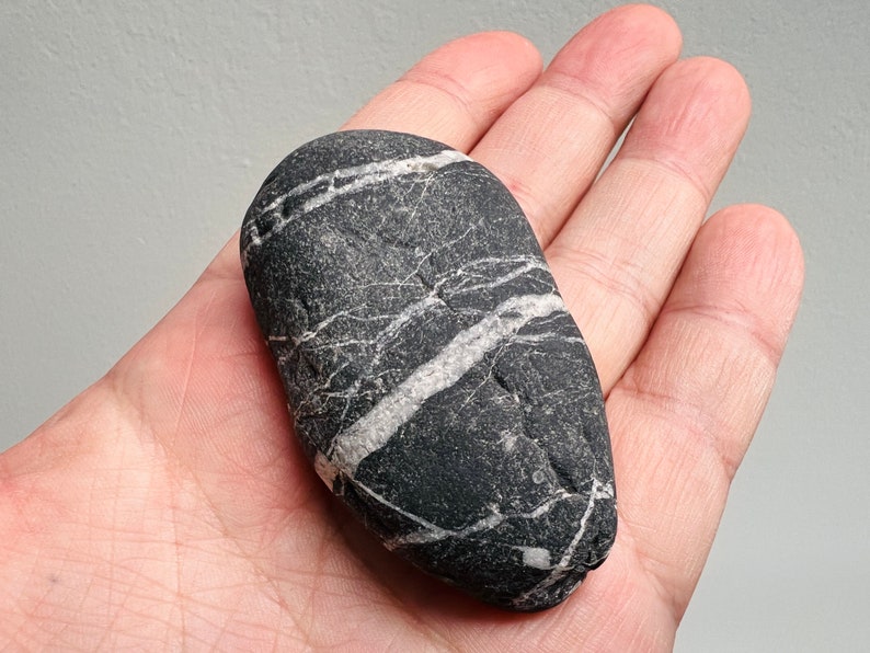 A Rare Black Celtic Wishing Stone With A Big White Circle On Stone Inside/Rare Stone/Natural Striped Rock/Spiritual Gift/Wishing Stone-75 image 6