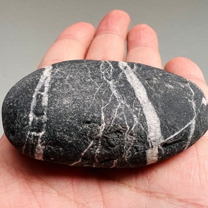 A Rare Black Celtic Wishing Stone With A Big White Circle On Stone Inside/Rare Stone/Natural Striped Rock/Spiritual Gift/Wishing Stone-75 image 4