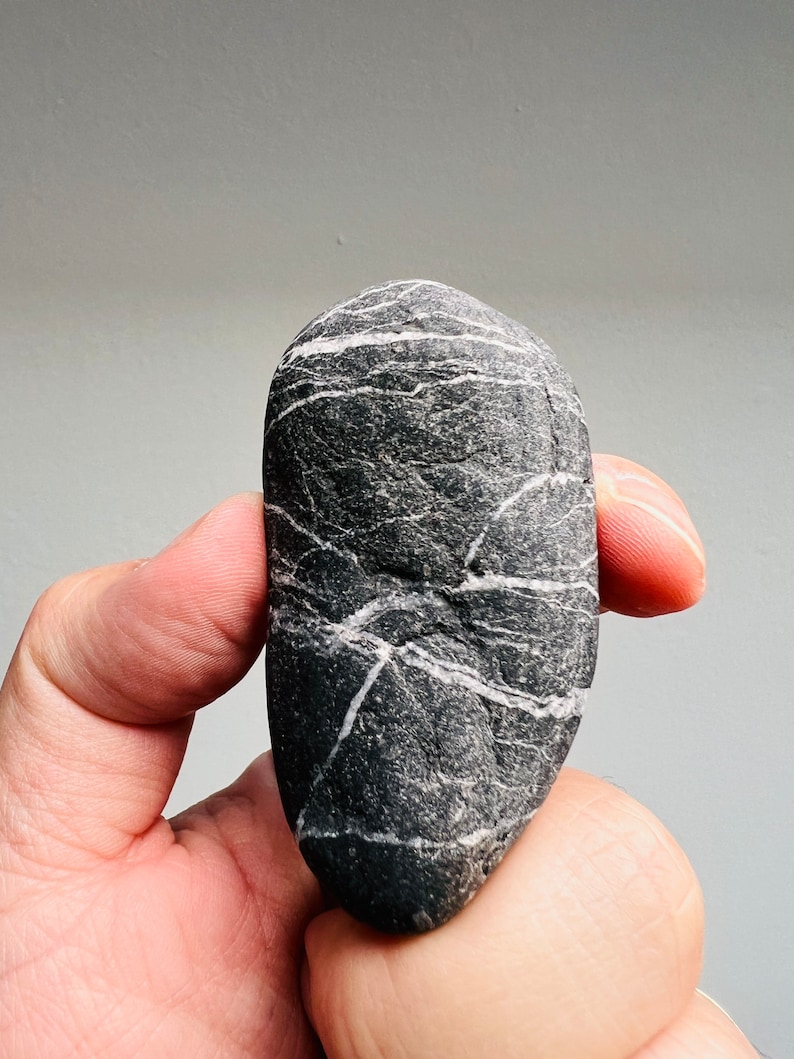 A Rare Black Celtic Wishing Stone With A Big White Circle On Stone Inside/Rare Stone/Natural Striped Rock/Spiritual Gift/Wishing Stone-75 image 2