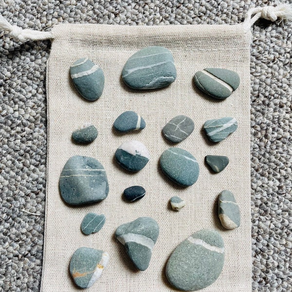 Set of 18 pieces Green Irish Wishing Stones From Ireland - Irish Sea Stones, Beach Stones, Meditation Stone,Zen Stone