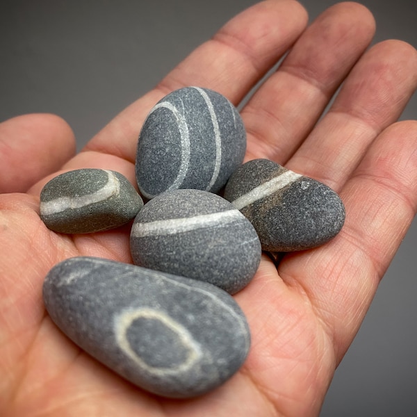 5 Unique Grey Wishing Stones - Irish Wishing Stones,  Lucky Stone, Lucky stone Amulet, Natural Stripped Pebbles, Rare pebbles, Wish Stone