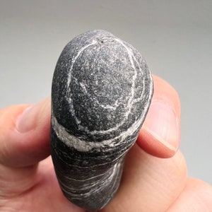 Une pierre de souhaits celtique noire rare avec un grand cercle blanc sur la pierre à l'intérieur/pierre rare/roche rayée naturelle/cadeau spirituel/pierre de souhaits-75 image 3