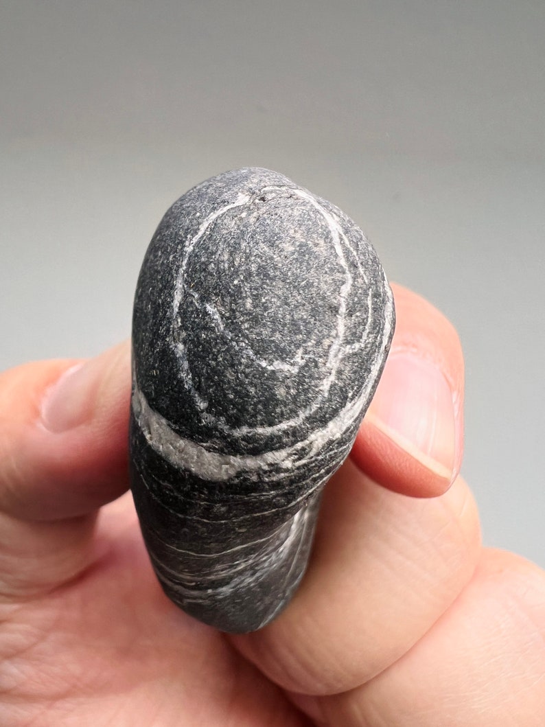 A Rare Black Celtic Wishing Stone With A Big White Circle On Stone Inside/Rare Stone/Natural Striped Rock/Spiritual Gift/Wishing Stone-75 image 3