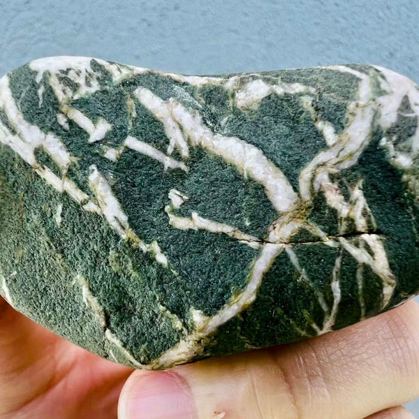 A Rare Double Green Colored  Wishing Stone With A Big White Circle On Stone Inside/Rare Stone/Natural Striped Rock/Wishing Stone