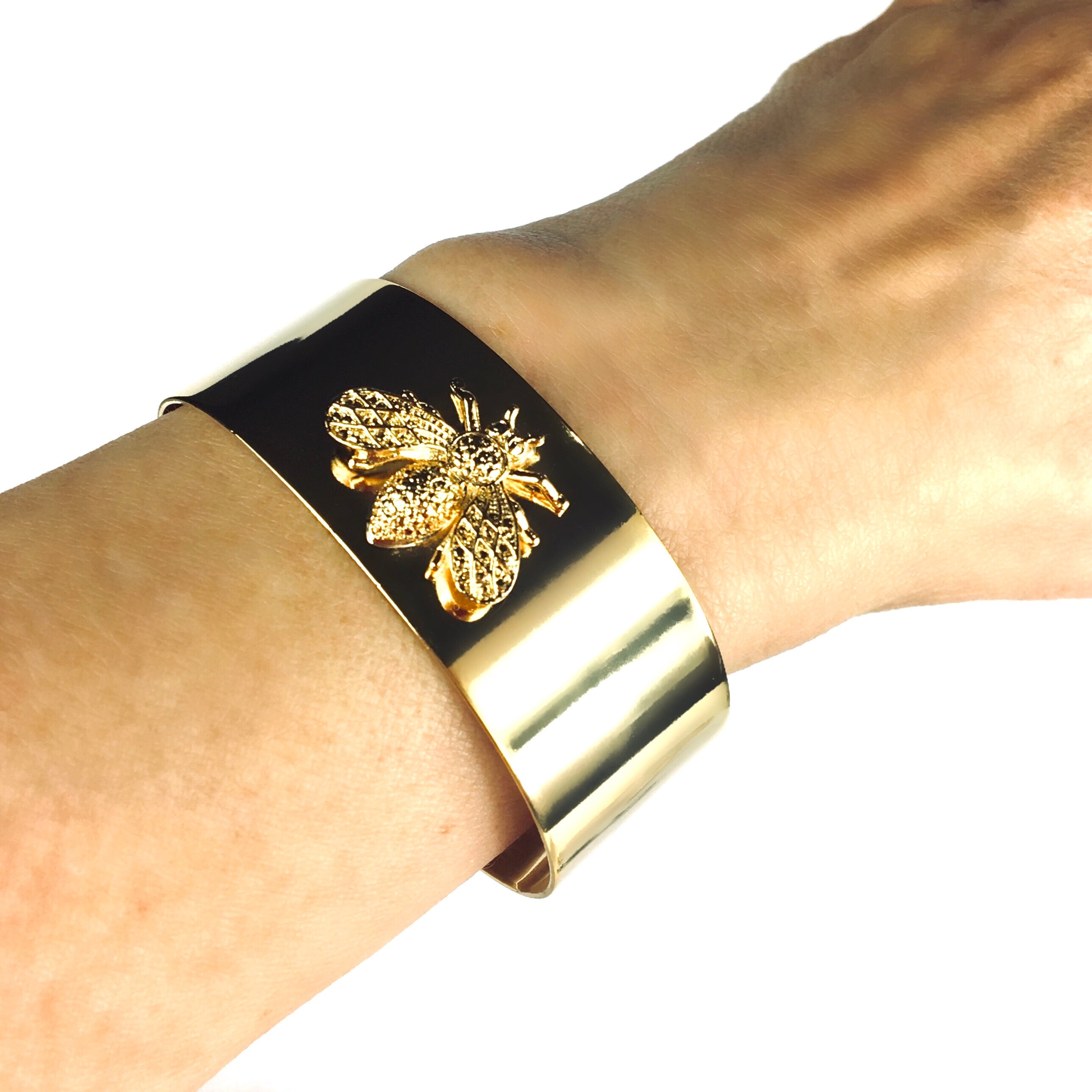 Gold bee bracelet 18K plated Wide guff bracelets for woman Etsy