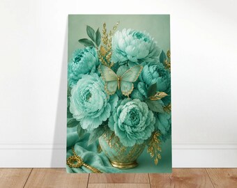 Gilded Bloom Theory | Teal Floral Butterfly Art Print