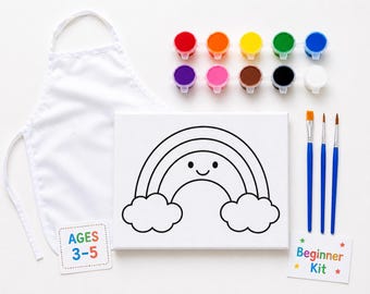 Rainbow Pre-Drawn Canvas Paint Kit for Kids | Art Set | DIY Painting Kids Craft Activity