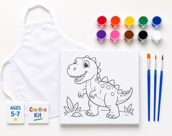 Dinosaur Paint Kit for Kids | Pre-Drawn Dino Canvas Art Set | DIY Painting Kit