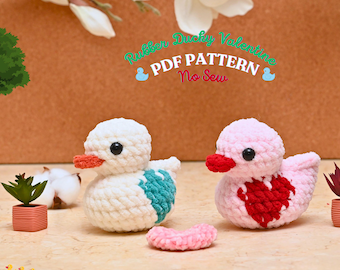 Schema all'uncinetto per paperella di gomma di San Valentino senza cuciture: Amigurumi (schema PDF)