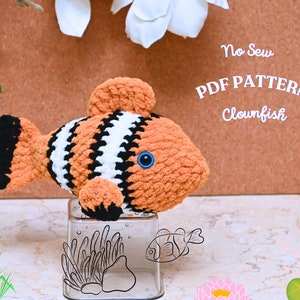 Clown Fish No Sew Crochet Pattern, ClownFish crochet pattern, Fish No Sew Amigurumi Crochet Patterns, Crochet Pattern, Plushie Pattern