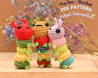 No Sew Beaded Caterpillar Crochet Pattern | Beginner Amigurumi Fidget Toy (PDF Pattern)