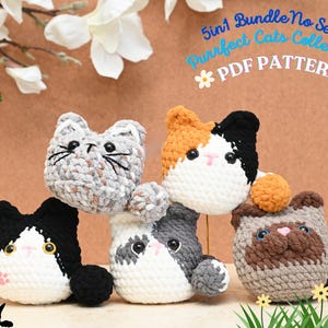 5 in 1 Purrfect Cats Crochet Patterns, Crochet Plushies Pattern Bundle, Amigurumi Crochet Pattern, Cat Crochet Pattern, Cat Plushies Pattern