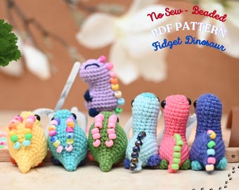 Beaded Fidget Dinosaur Bundle | Crochet Pattern Set No Sew PDF