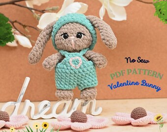 Patrón de conejito de crochet sin costuras: Conejo amigurumi con overol de peluche (Patrón PDF)