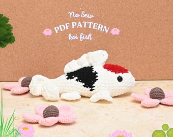 Patrón de ganchillo sin costuras de pez koi rojo / Peluche amigurumi para principiantes / PDF en inglés