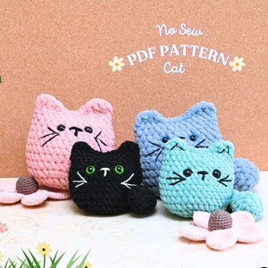 Cat Crochet Pattern No Sew, No Sew Amigurumi Crochet Patterns, Crochet Cat Plushie, Cat Amigurumi Pattern, Cute Amigurumi, Crochet Cat