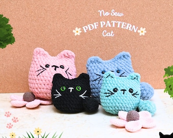 Katze Häkelanleitung No Sew, No Sew Amigurumi Häkelanleitungen, Häkelkatze Plushie, Katze Amigurumi Muster, süßes Amigurumi, gehäkelte Katze