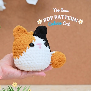 Calico Cat Crochet Pattern No Sew, No Sew Amigurumi Crochet Patterns, Crochet Cat Plushie, Cat Amigurumi Pattern, Loaf Cat Amigurumi