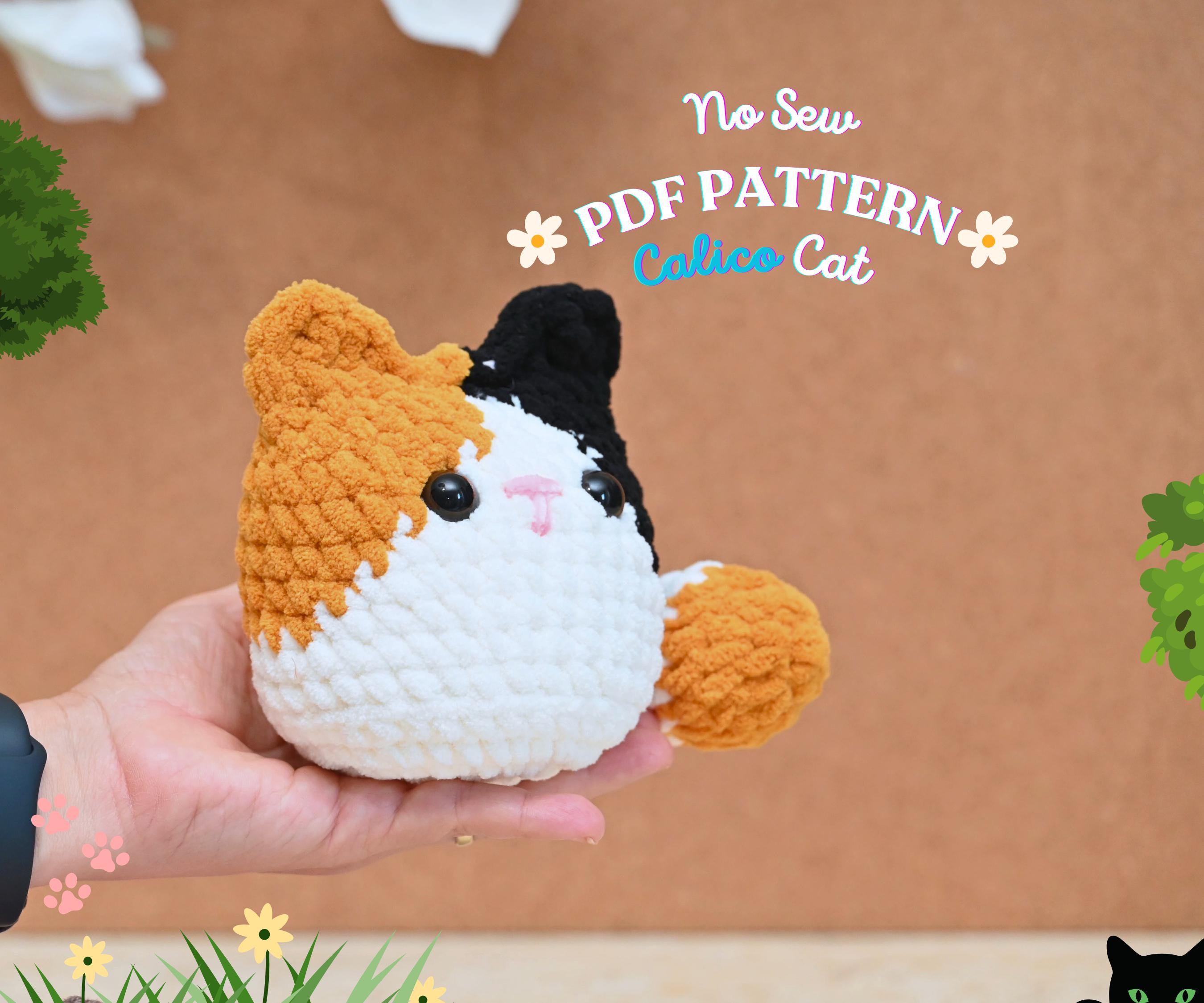 Calico Cat Crochet Pattern No Sew, No Sew Amigurumi Crochet Patterns, Crochet Cat Plushie, Cat Amigurumi Pattern, Loaf Cat Amigurumi