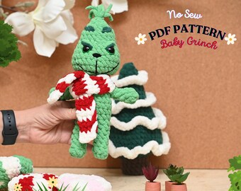 クリスマスツリー編みぐるみの縫わないかぎ針編みパターン（PDF