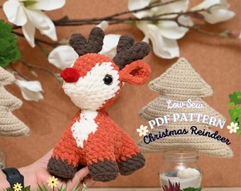 Padrão de crochê de rena em pé: Amigurumi de rena de nariz vermelho para as festas de fim de ano (padrão em PDF)
