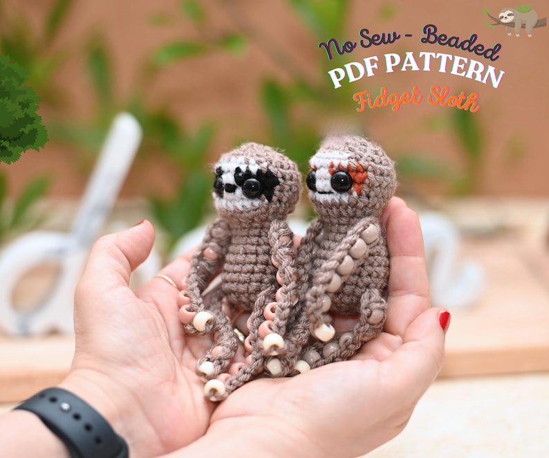 Beaded Fidget Sloth Crochet Pattern | No Sew Sensory Amigurumi PDF - Etsy