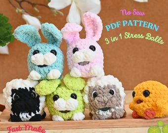 No Sew Crochet Stress Ball Pattern, Bunny, Chick, Lamb Amigurumi (PDF Pattern)