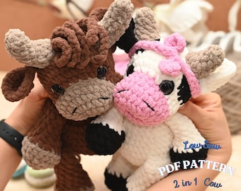 Highland Cow Crochet Pattern: Low Sew Amigurumi Plushie (PDF Pattern)