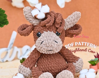 Highland Cow Crochet Pattern: Low Sew Amigurumi Plushie (PDF Pattern)